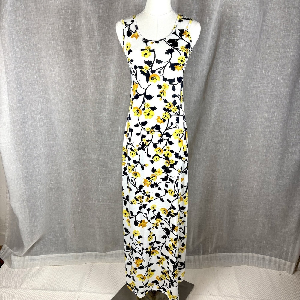 Lularoe Floral Dani Maxi Dress White Yellow Peony Floral SZ XS Long Knit Coastal